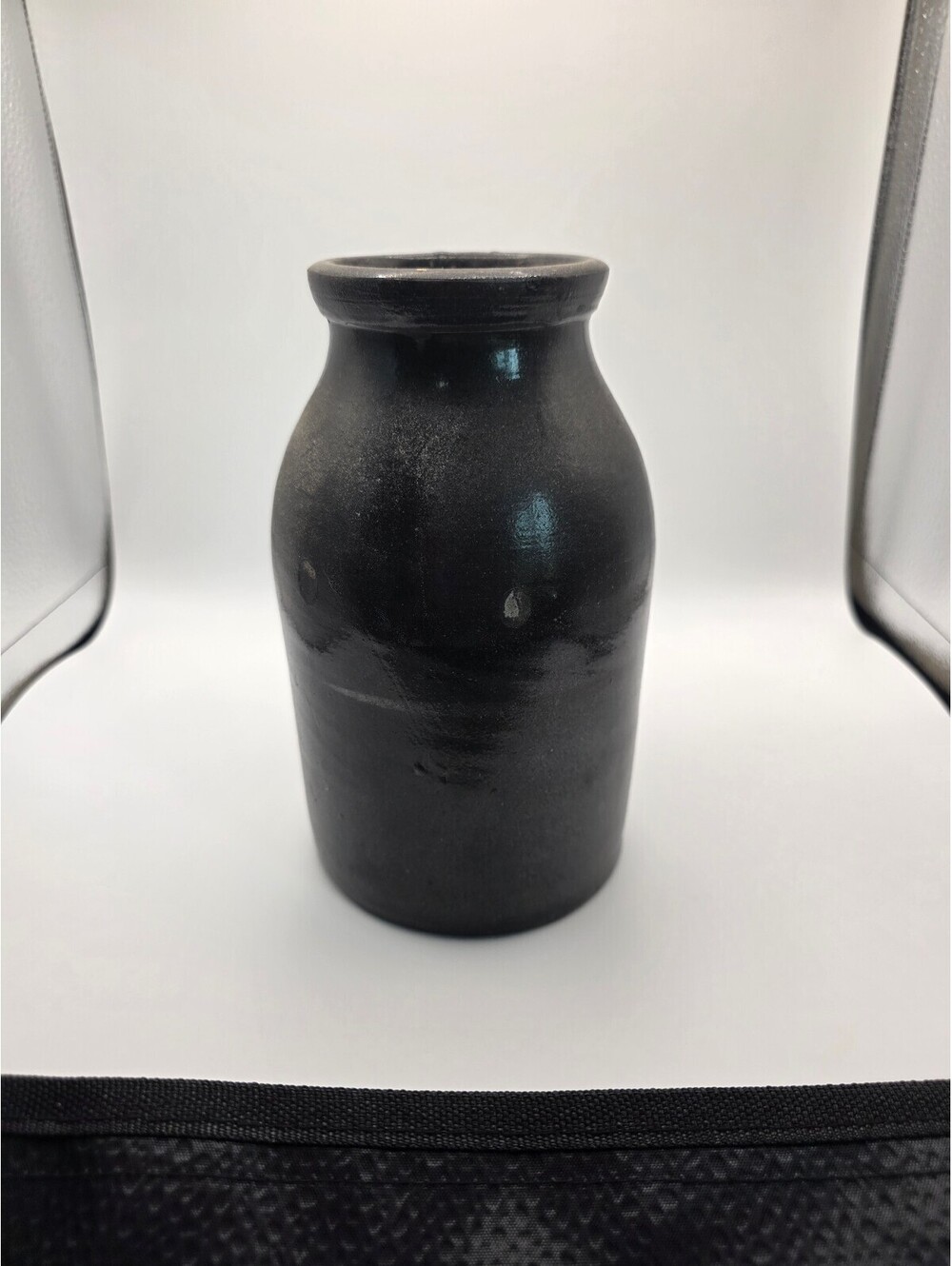 Vintage Black Glazed Stoneware Pottery Vase Crock Primitive Rustic Decor
